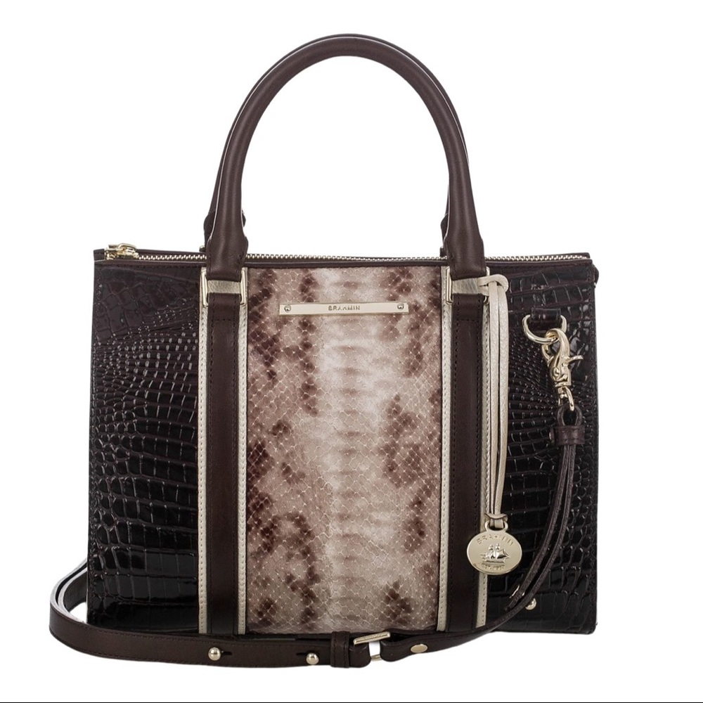 Brahmin Anywhere Convertible Satchel Crossbody Bag Bailey Brown Tri-Texture